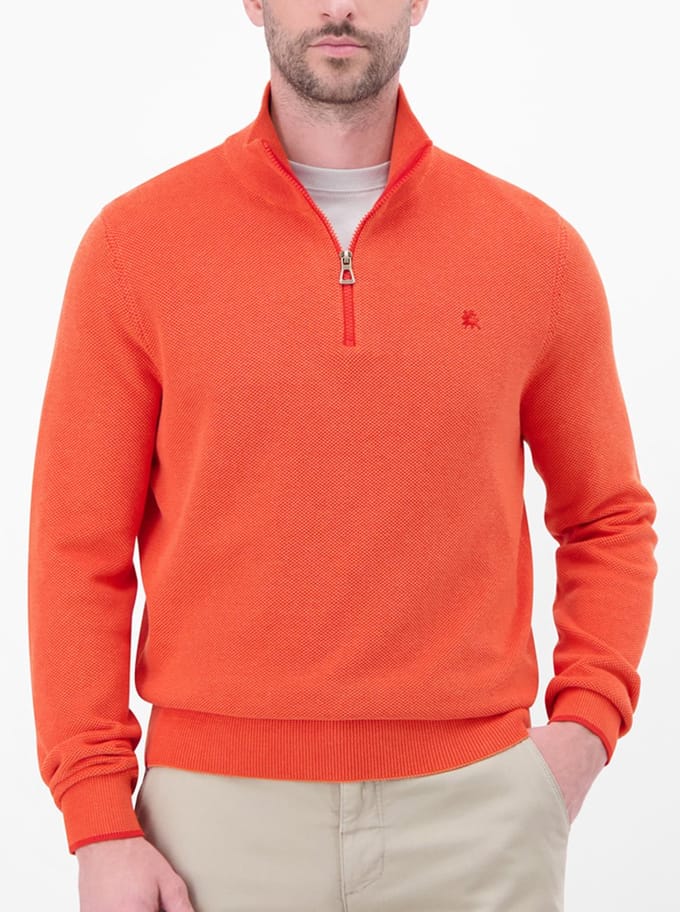 Lerros - Half zip trui - Mannen - M - 328 VIVID RED - Katoen - 25D5413