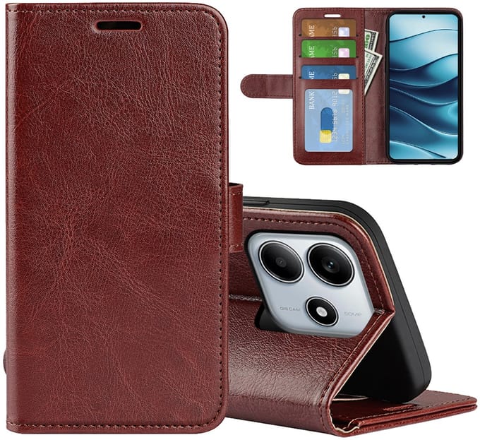 MobyDefend Hoesje - Geschikt voor Xiaomi Redmi Note 14 5G - Wallet Book Case (Sluiting Achterkant) - Bruin