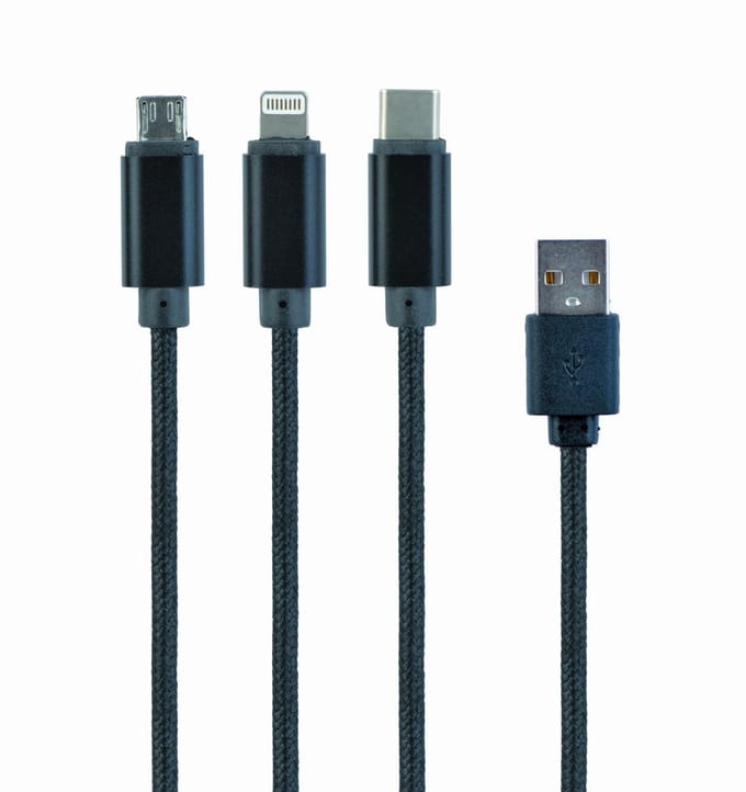 3-in-1 USB laadkabel 1 meter zwart