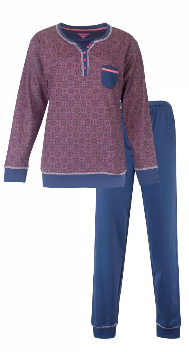 Irresistible Dames Pyjama - Polo Sluiting - Katoen - Blauw - Maat M