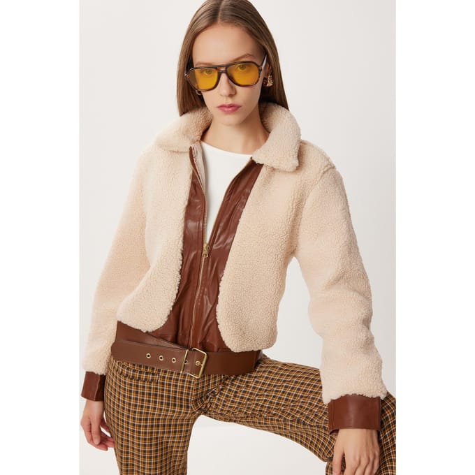 Faux leren gedetailleerde pluche jas