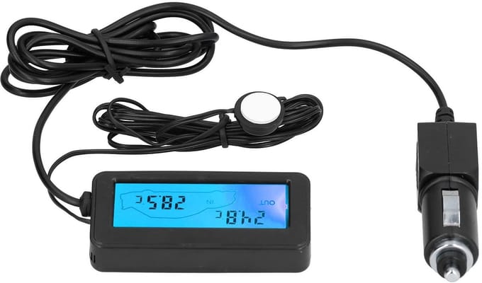 Dailygoods - Auto-thermometer - Digitale Temperatuurmeter - LCD-display - Blauw - Mini-thermometer - Geschikt voor voertuigen met 12 V