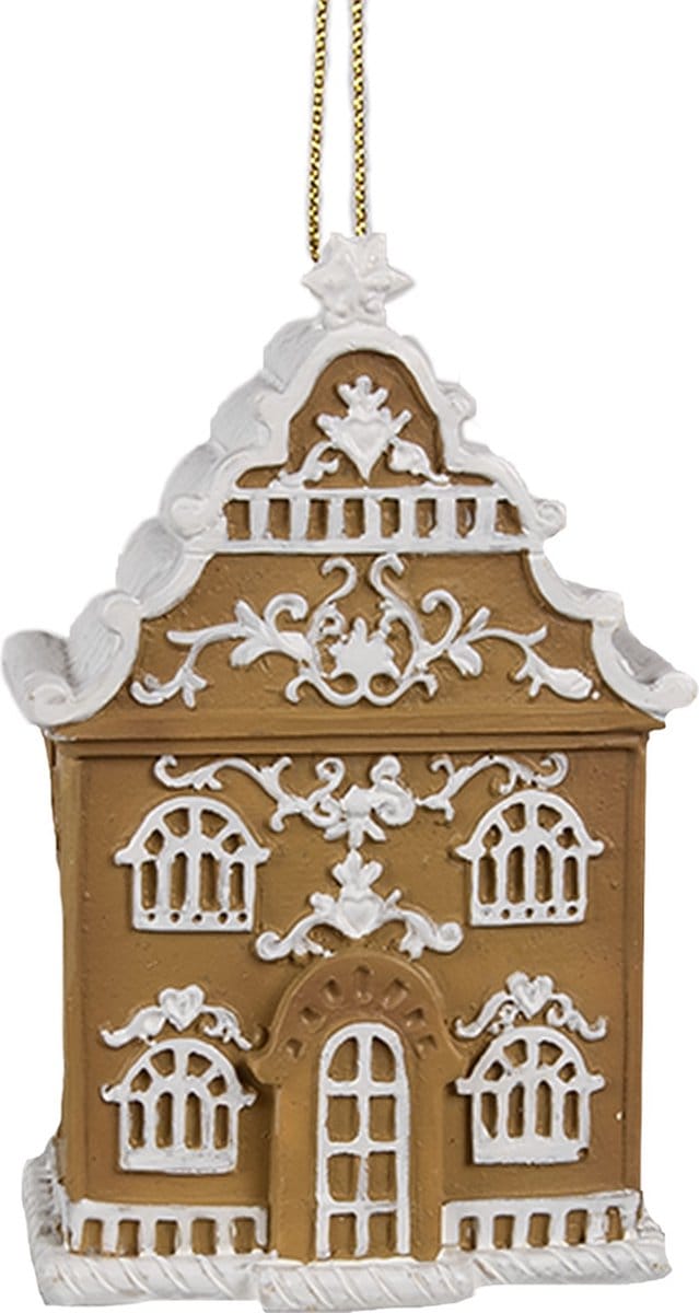 Clayre & Eef Kersthanger Gingerbread house 6x4x9 cm Bruin Polyresin