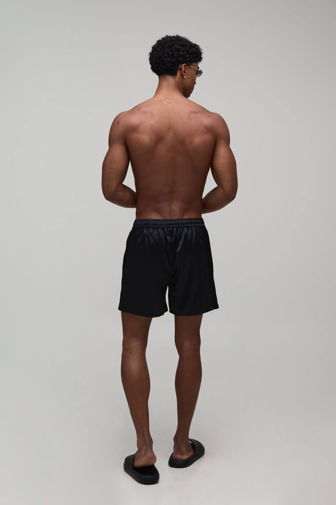 Relaxed fit Satin Boxer Style Embroidered Short | Black | Size Small