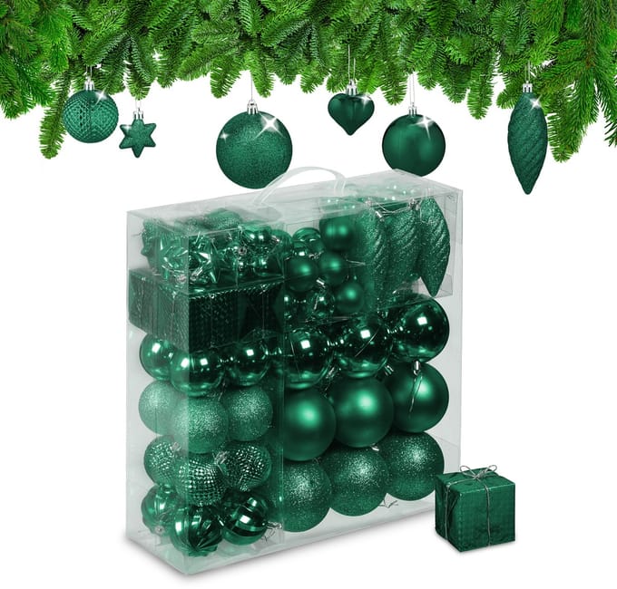 kerstballen - set van 110 - met slinger - plastic - onbreekbaar - donkergroen