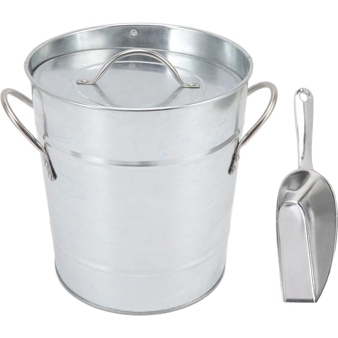 Seau à Glace Rond avec Pelle à Glace Tôle Galvanisée Plastique Seau Refroidisseur à Bière pour Bar Maison Blanc pur