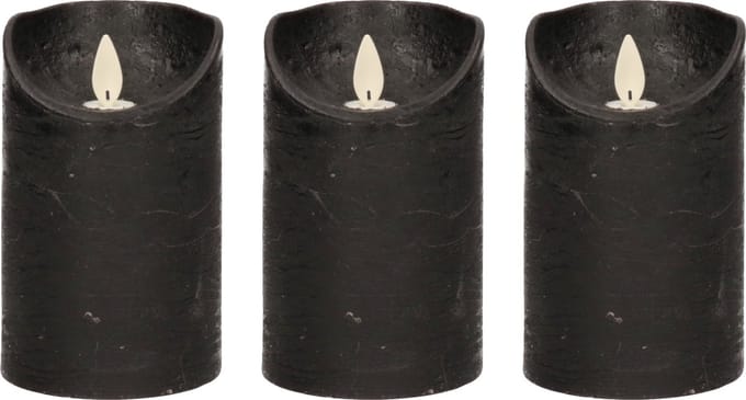Anna's Collection Led kaars/stompkaars - 3x - zwart - H12,5 x D7,5 cm - wax - bewegende vlam