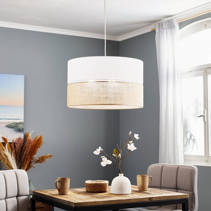 Moderne Jute Hanglamp Wit Linobianco - 50cm Breed