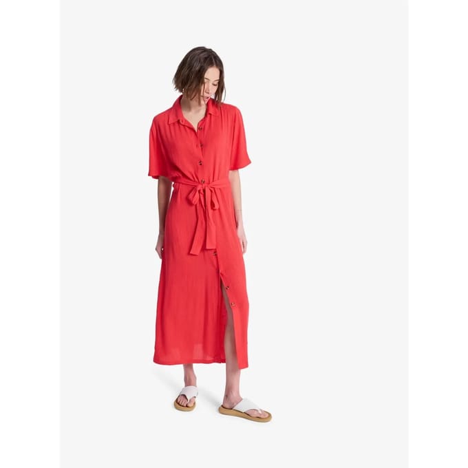 Roxy Island Escape Solid Jurk Met Korte Mouwen Rood L Vrouw