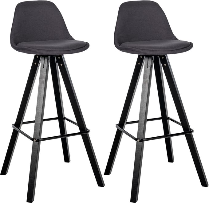 CLP Corbin 2er Set barkrukken - Met rugleuning - Hout Vierkant frame - Stof - zwart/donkergrijs