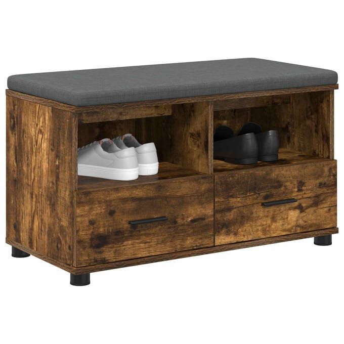 vidaXL Hallenbank met kussen met lade Gerookte Eik 80 x 38 x 46 cm