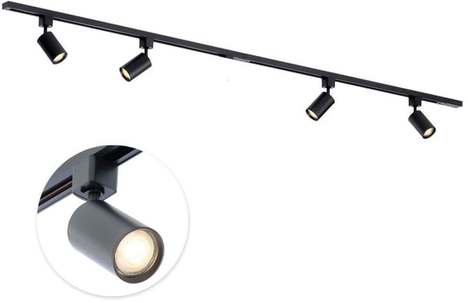 Qub Focus Railverlichting - Zwart - 200 cm - I-Vorm - 4x GU10 Spots - Dimbaar - Complete Set