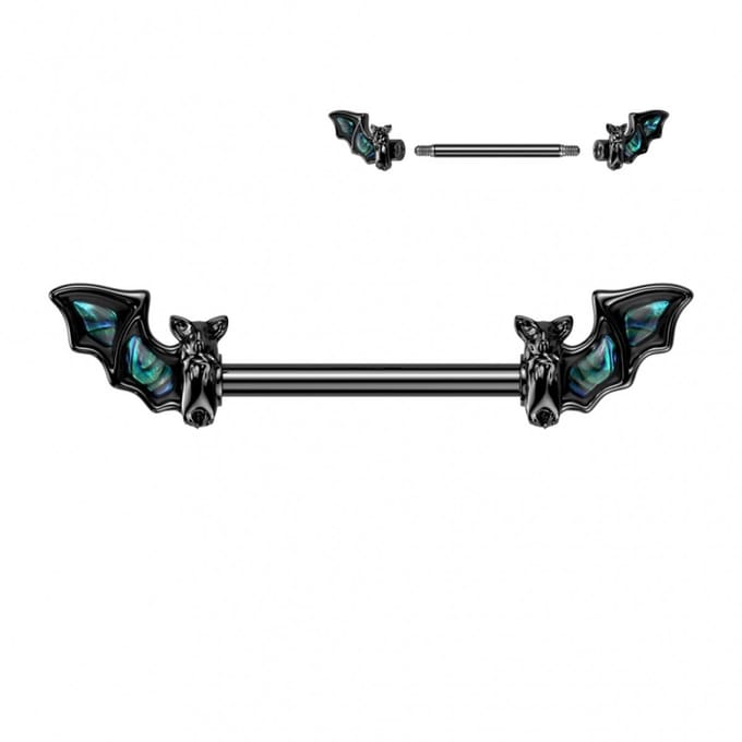 Tepelpiercing PVD bat 1.6x14 - zwart - LMPiercings
