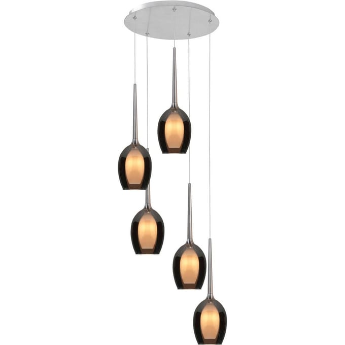 HighLight Belle hanglamp, rookgrijs/nikkel, Ø 33 cm, 5-lamps, glas