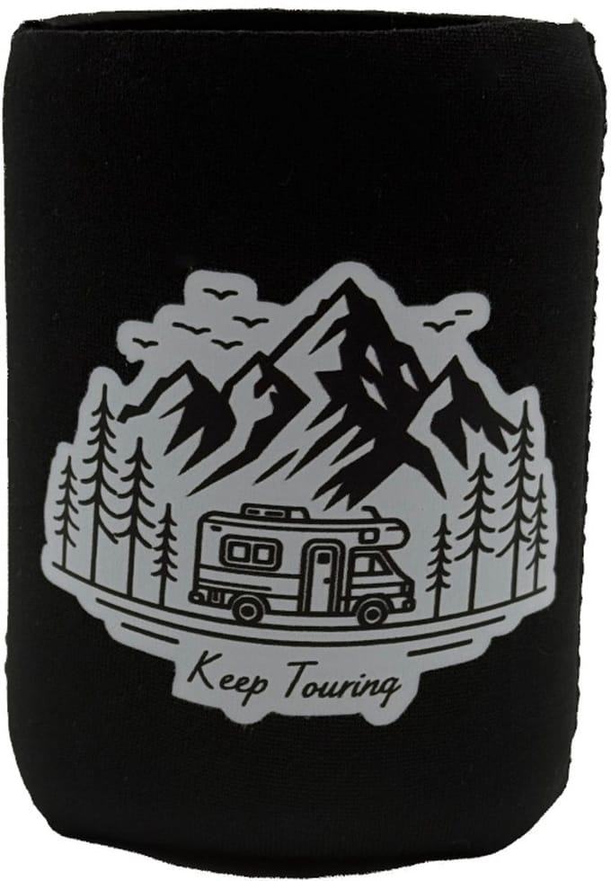 "Keep Touring" Van Life neopreen koelbox voor standaard 330ml blikjes – Mountain Traveler