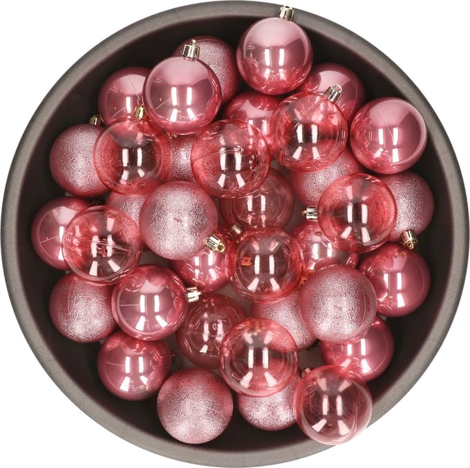 Decoris kerstballen - 25x stuks - 6 cm -kunststof - oudroze