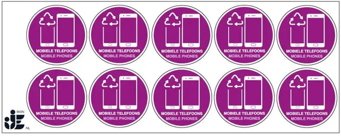Mobiele telefoons afval sticker | 5 cm - 10 stuks per vel