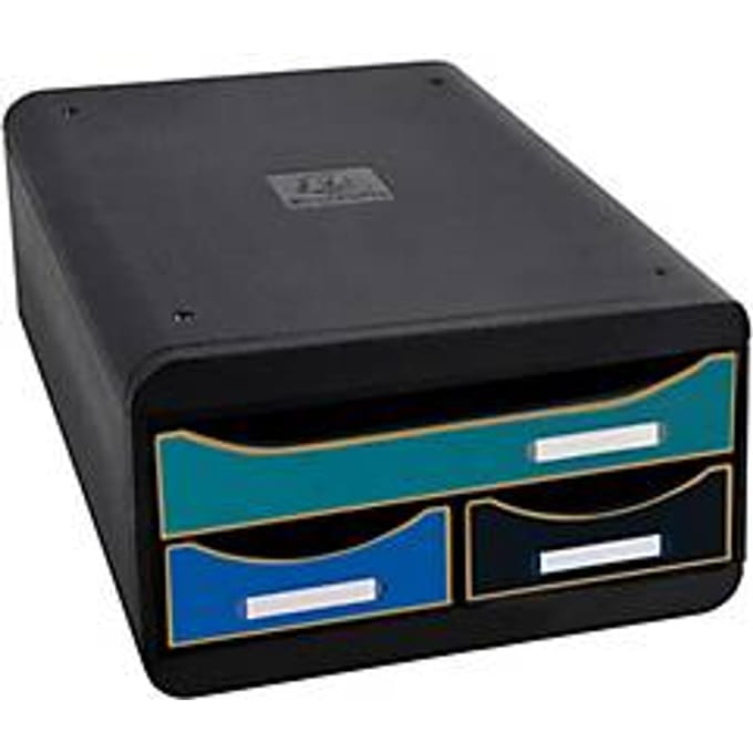 Exacompta Small Box Neo Deco assorti, 3 laden A4+, geruisloos met veiligheidsstop, stapelbaar, 13,5 cm, 25 jaar