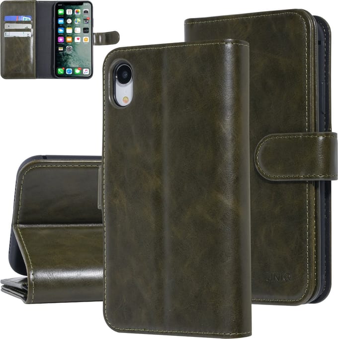 UNIQ Accessory iPhone XR Booktype hoesje Zachte huid - Pasjeshouder 9 pasjes - DonkerGroen