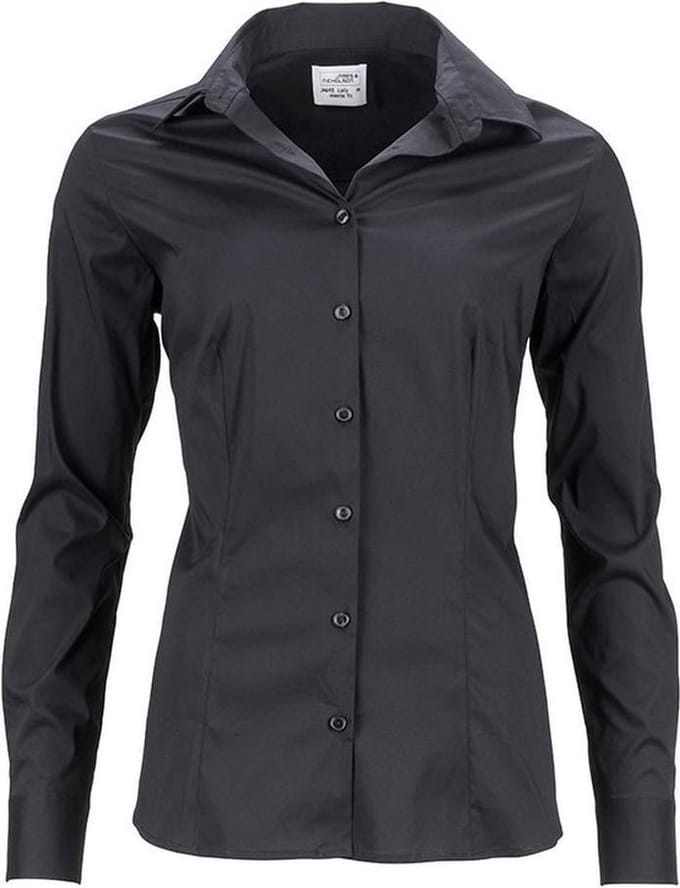 James and Nicholson Dames/dames Slim Fit Shirt (Zwart)