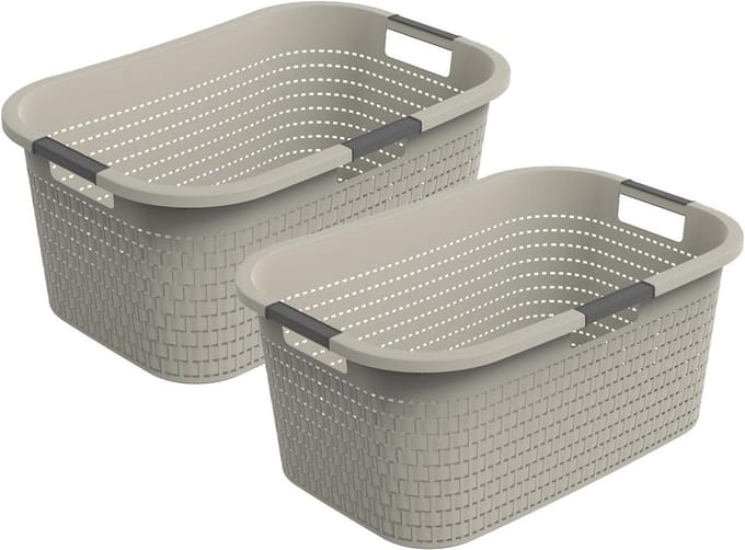 Set van 2 Ruime Wasbare Wasmanden 40 Liter met Handvatten