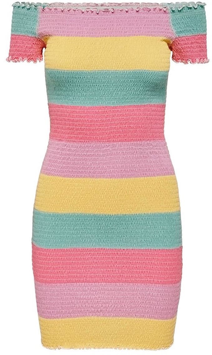 Only Elila Off Shoulder Smock Korte Mouw Jurk Veelkleurig XS Vrouw