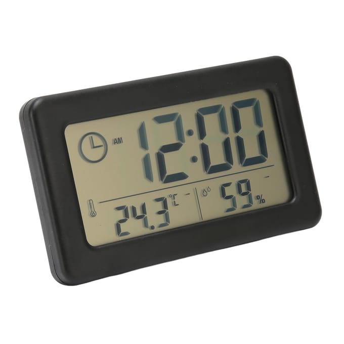 Digitale klok met temperatuur- en vochtigheidsweergave Draagbare temperatuur- en vochtigheidsklok met beige