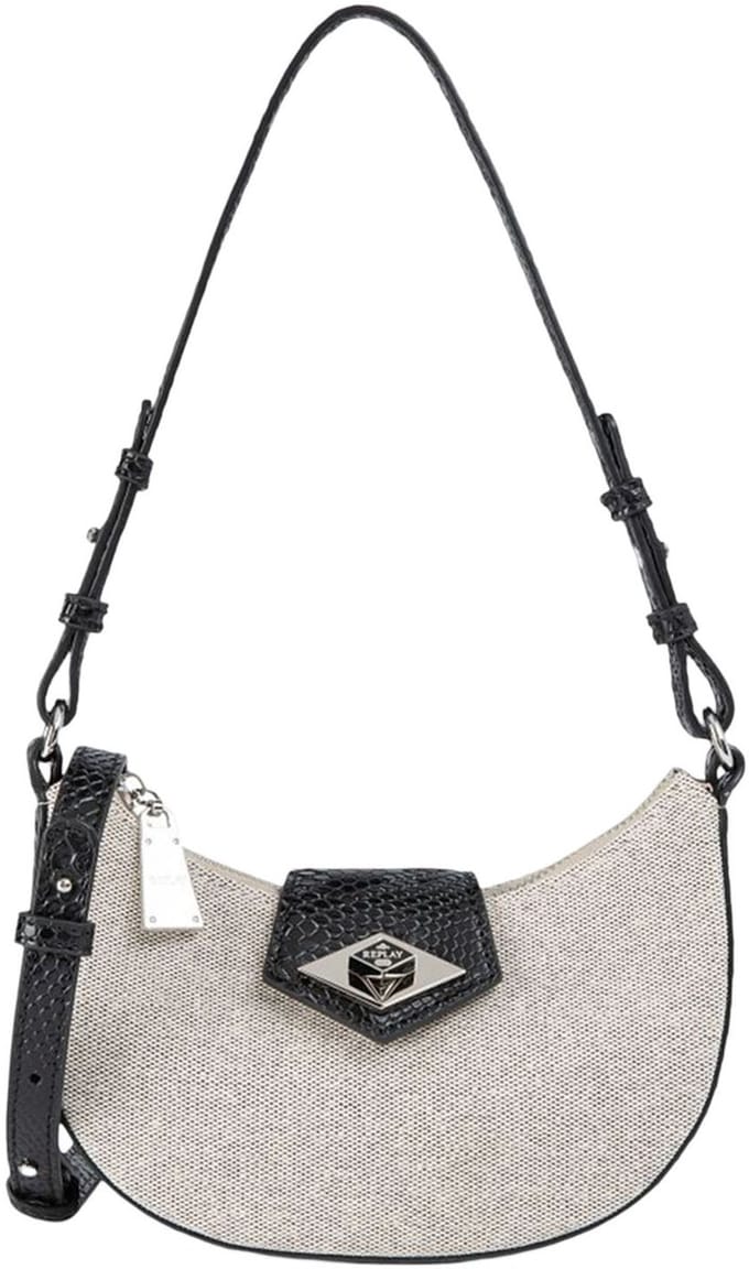 REPLAY schoudertas Shoulder Bag Cream White zwart Lichtgrijs