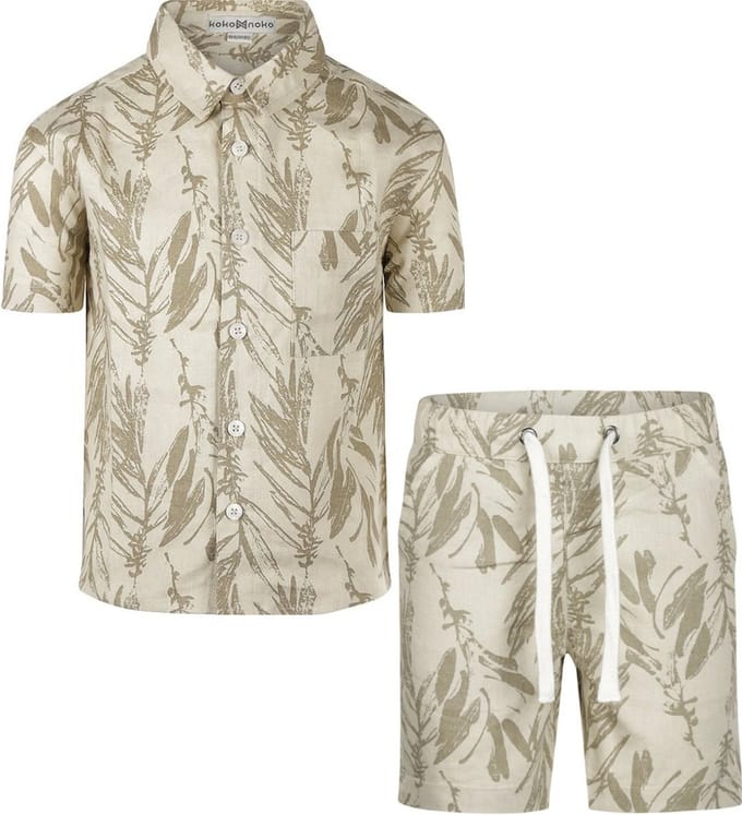 Koko Noko Jongens set: Blouse en Short beige print maat 104