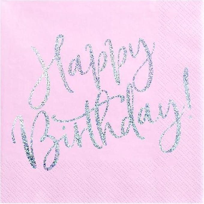 PartyDeco - Servetten - Happy Birthday Roze / Zilver (20 stuks)