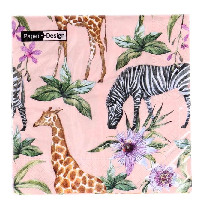 Servetten - 33x33 cm - Dieren - Zebras & Girafes