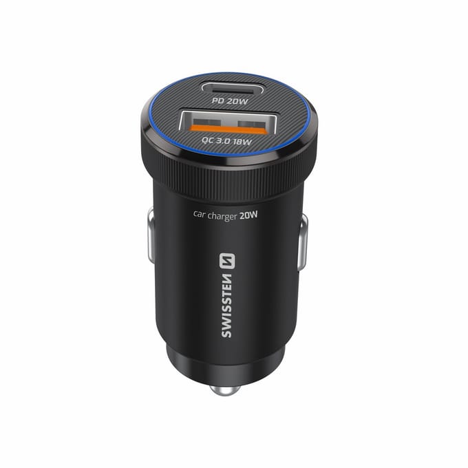 Swissten 20W Autolader - USB-C PD + USB-A - Zwart
