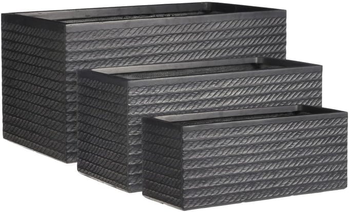 Mica Decorations Corda Plantenbak - H74 x Ø37 cm - Magnesium - Zwart - Set van 3