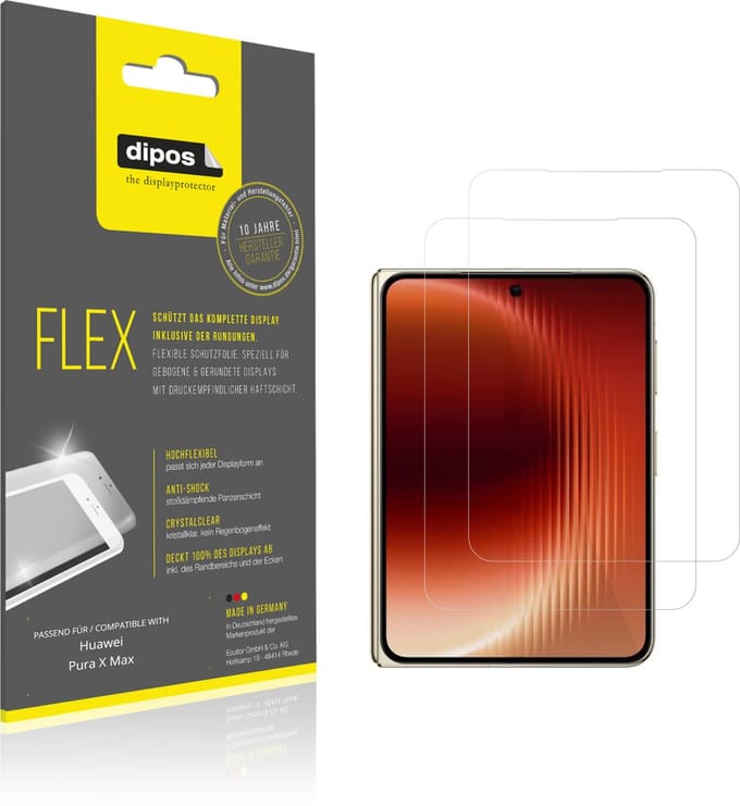 dipos – 2x Beschermfolie geschikt voor Huawei Pura X Max Aussenseite | 3D Full Cover Screenprotector | 100% Passend