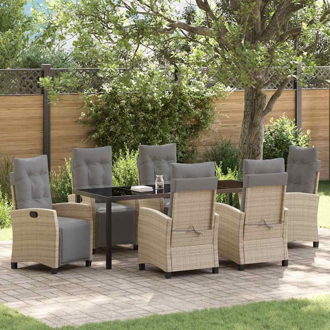 vidaXL - Tuin - Eettafel - Set - 7 - st - Beige - poly - rattan