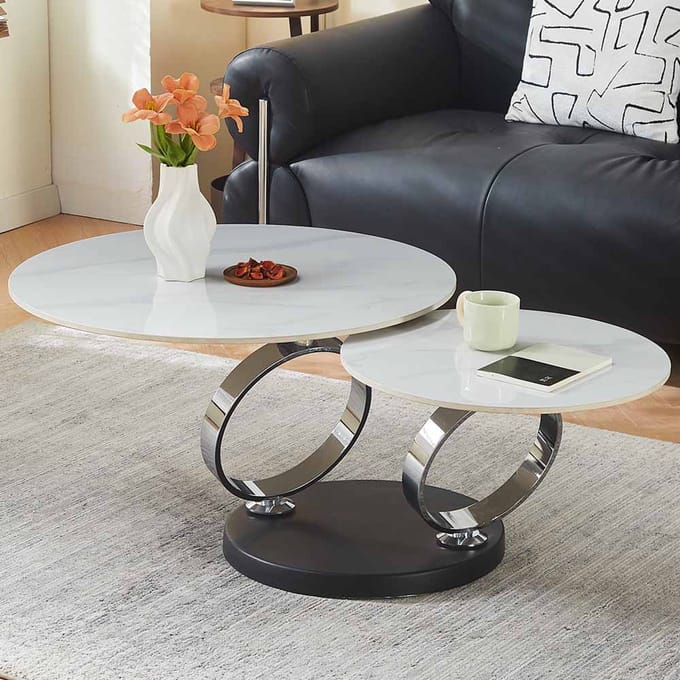 Milton & Oldbrook Salontafel Draaibaar Liverno Marmerlook Wit