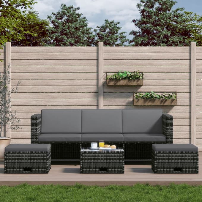 vidaXL - 4-delige - Loungeset - met - kussens - poly - rattan - grijs