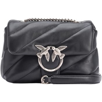 PINKO Leren Schoudertas Love Puff Mini CL Sheep Nappa Black - Old Silver Zwart