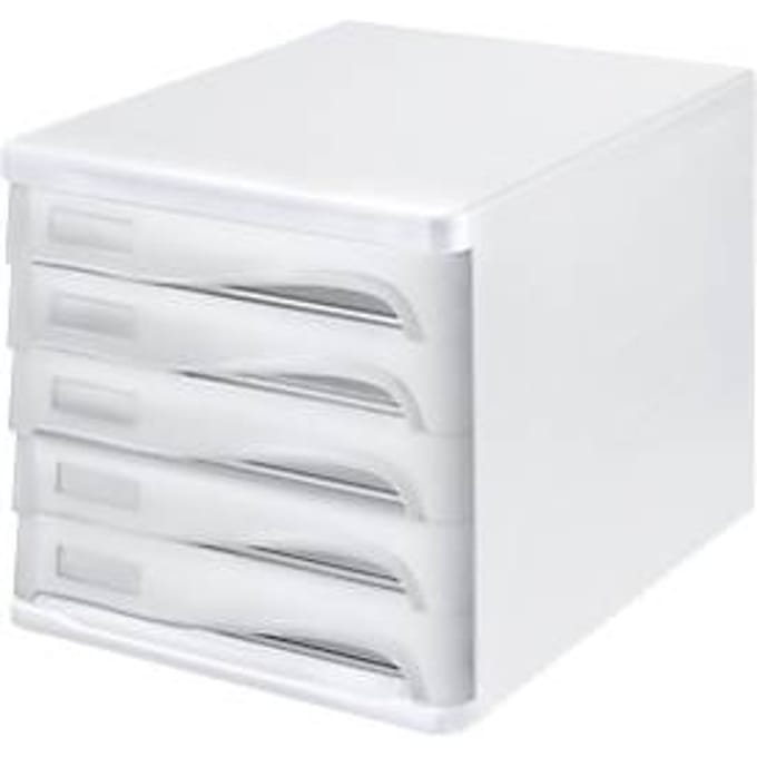 helit ladebox, 5 laden, A4, polypropeen, behuizing wit/schuiflade grijs