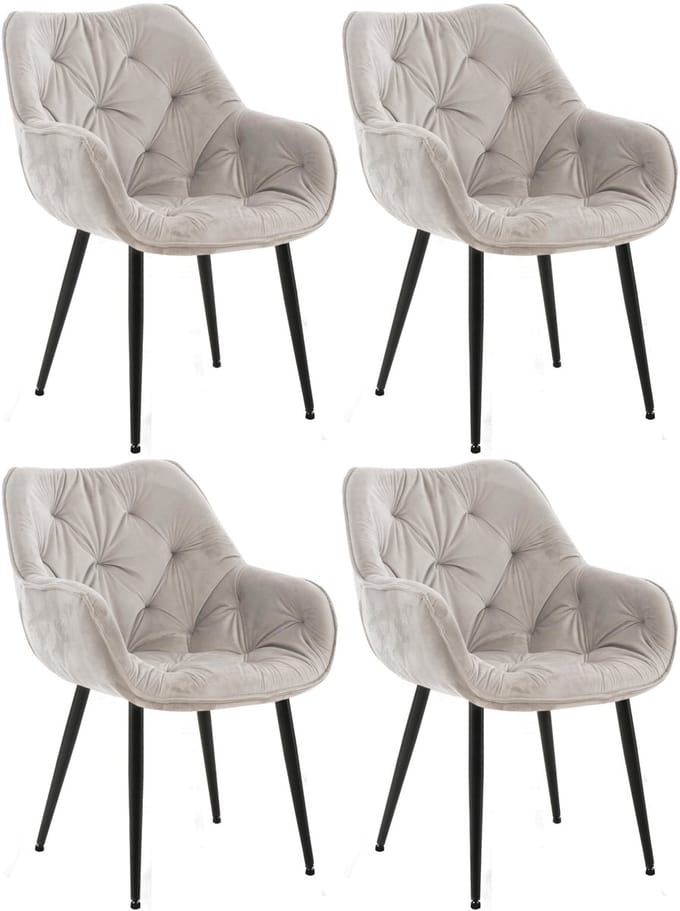 CLP Tanna Set van 4 eetkamerstoelen - Met armleuning - Velvet - Fluweel/grijs