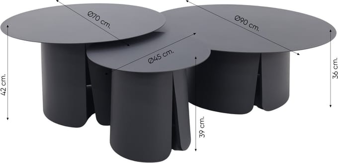Velora koffietafels - Set van 3 - Royal grey