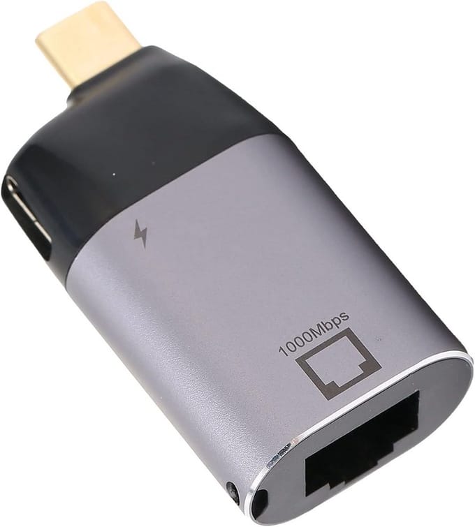 USB C naar Ethernet Adapter - Netwerkadapter LAN - Snelle Internetverbinding - Met PD Oplaadpoort - 1000 Mbps - Zilver