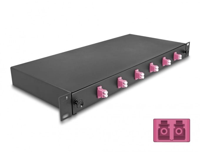 Delock 19″ Optical Fiber Splice Box 6 x LC Duplex OM4 1U complete assembled