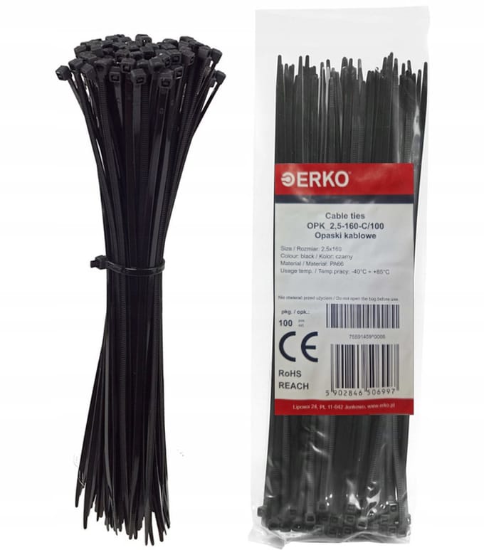 Erko kabelbinders Zwart 2,5x160mm - 100 stuks