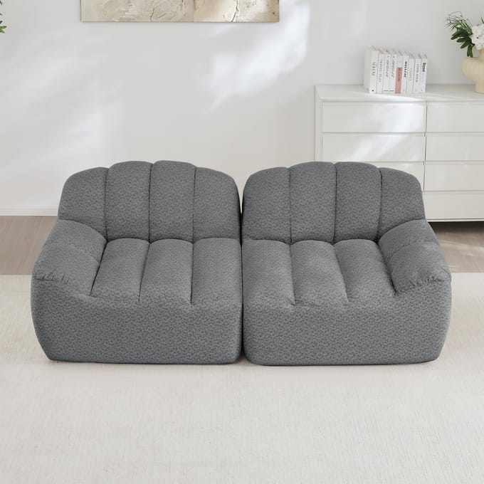 MODFU Modulaire Bank - Frameloos En Schelpvormig - Voor Woonkamer - Fleece Met Korrelstructuur - Grijs