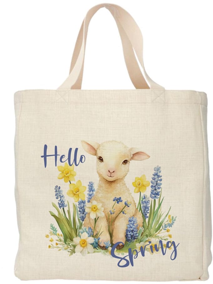 Shopper - Totebag - Boodschappentas | Hello Spring - Lam | Duurzaam - Linnenlook - 48x38cm