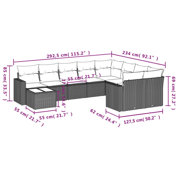 vidaXL - 10-delige - Loungeset - met - kussens - poly - rattan - grijs