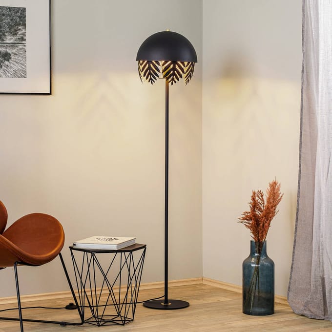 Lucande - vloerlamp - 1licht - IJzer - H: 160 cm - E27 - zwart, goud