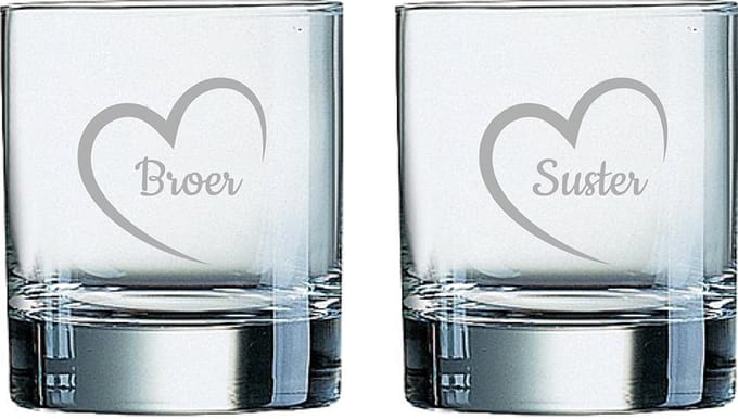 Gegraveerde Whiskeyglas 20cl Broer mei hert & Suster mei hert