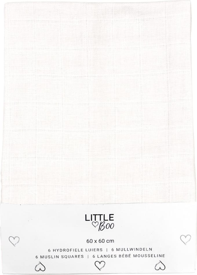 Little Boo Hydrofiele Luiers – 6 Stuks – 60x60 cm – 100% Katoen – Uni